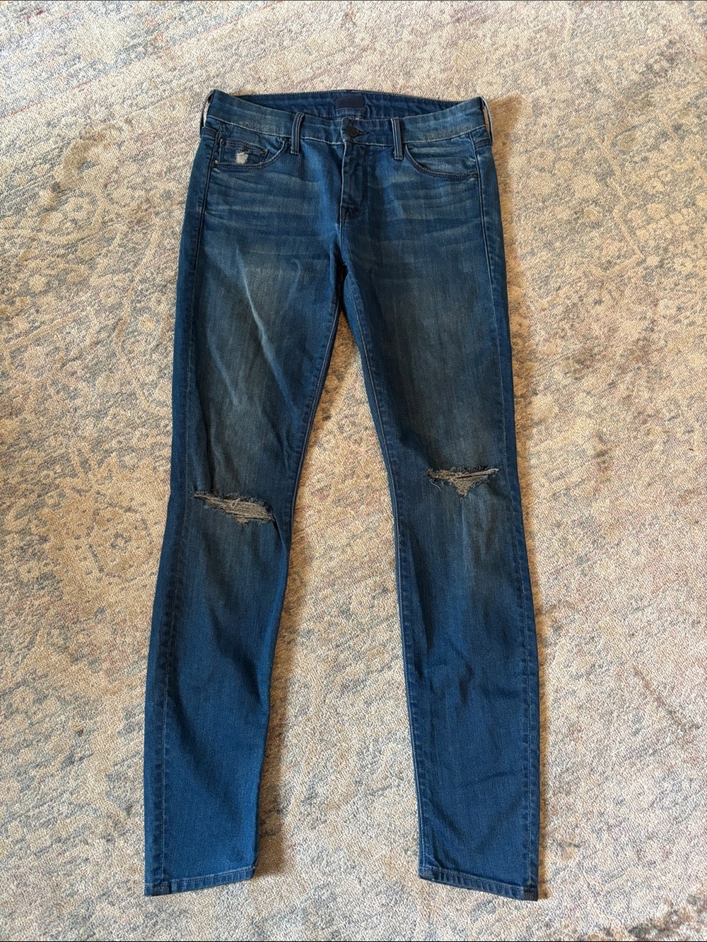 MOTHER The Looker Women's Distressed Dark Blue Skinny Jeans 28